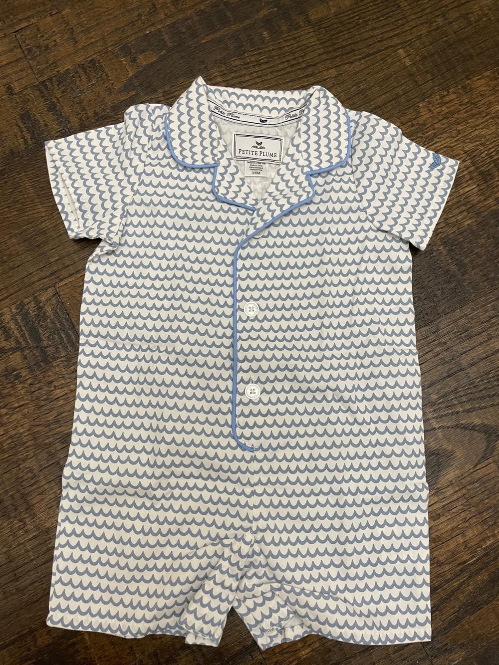 Petite Plume Baby One-Piece in Light Blue Wave Print
